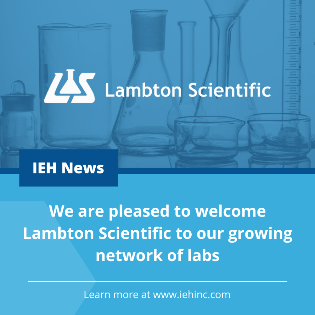 Poster welcoming Lambton Scientific into IEH family,